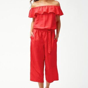 TOMMY BAHAMA RED LINEN BLEND CROPPED‎ JUMPSUIT XXS